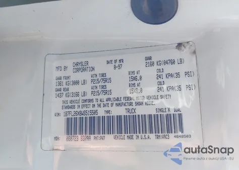 1998 Dodge Dakota Slt/Sport из США, поврежденный, VIN 1B7FL26X8WS515505